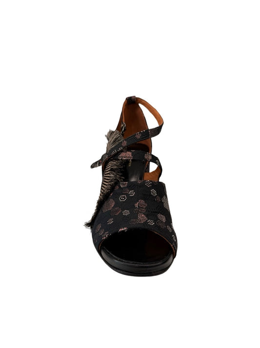 Dries Van Noten Black Hexagon Embroidered Block Heel. Size: 39.5