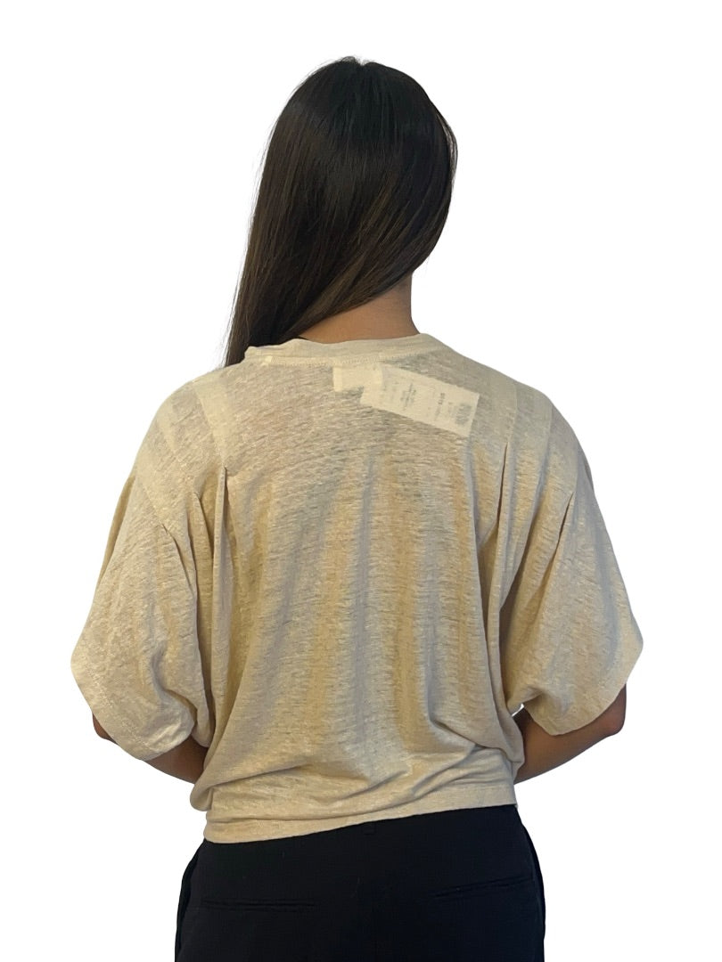 Isabel Marant Neutral Pleated Linen Logo Tee. Size: 8