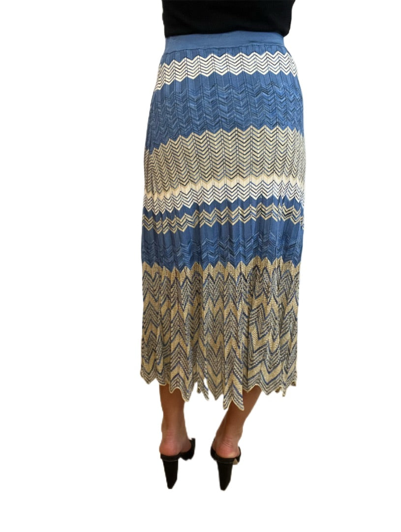Sandro White & Blue Striped Knit Midi Skirt. Size: 2