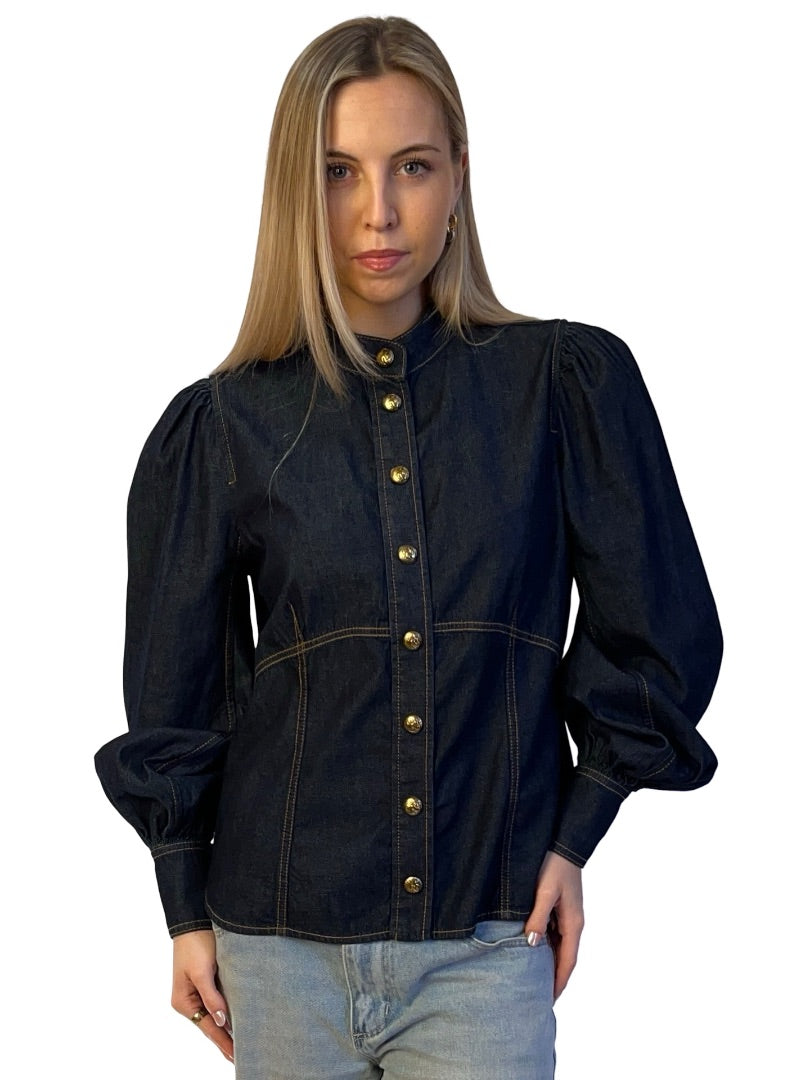 Zimmermann Navy Denim Shirt w/ Gold Buttons. Size: 3
