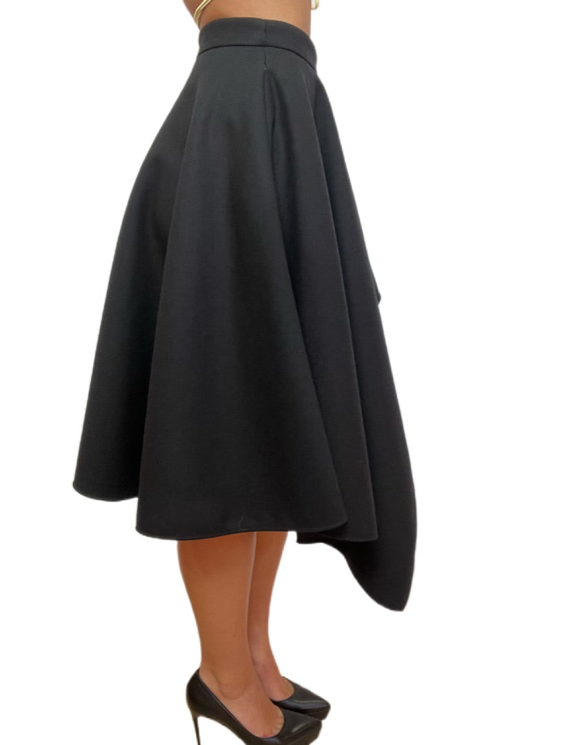 Alexander McQueen Black Flared Midi Tiered Skirt. Size: 40