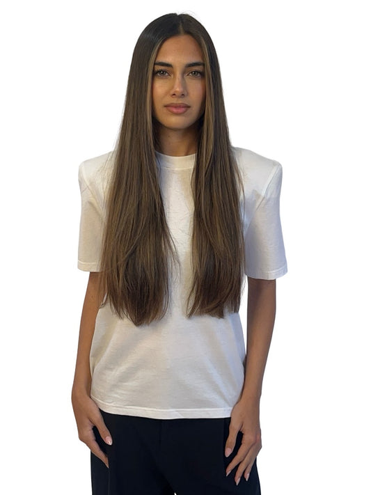 Scanlan Theodore White Shoulder Pad Cotton Tee. Size: S