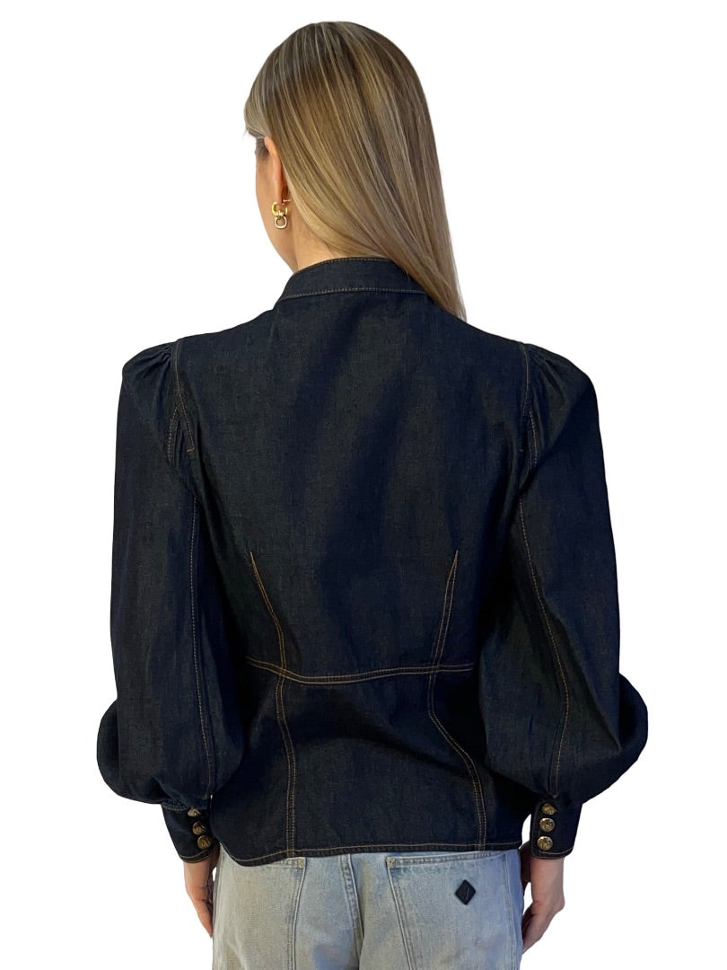 Zimmermann Navy Denim Shirt w/ Gold Buttons. Size: 3
