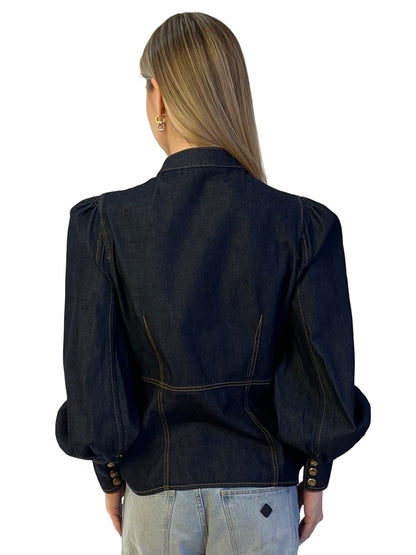 Zimmermann Navy Denim Shirt w/ Gold Buttons. Size: 3