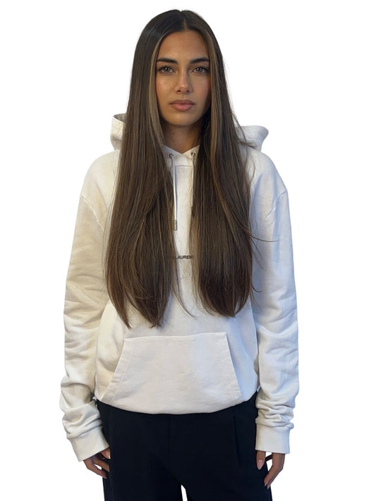 Saint Laurent White Cotton Hoodie. Size: S