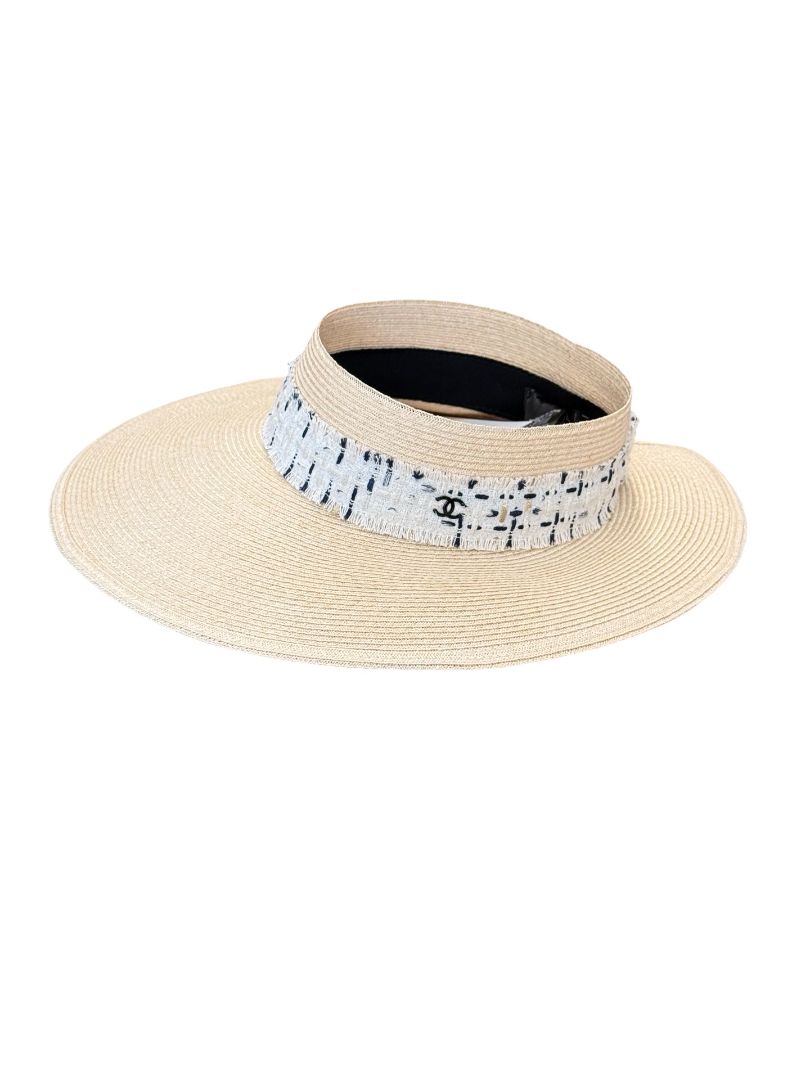 Chanel Cream Asymmetric Straw Visor W Cotton CC Band. Size: S