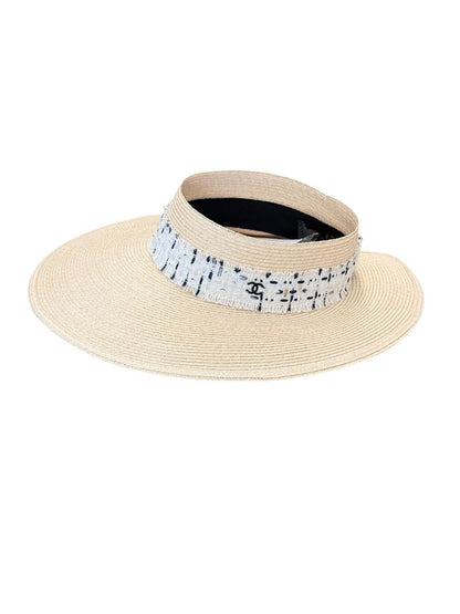 Chanel Cream Asymmetric Straw Visor W Cotton CC Band. Size: S
