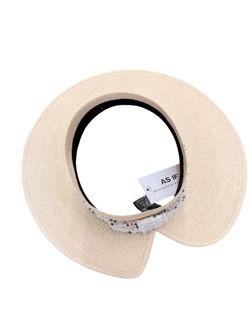 Chanel Cream Asymmetric Straw Visor W Cotton CC Band. Size: S