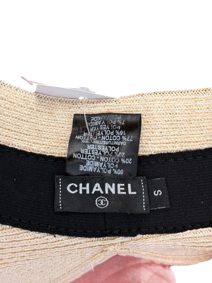 Chanel Cream Asymmetric Straw Visor W Cotton CC Band. Size: S