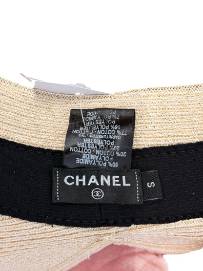 Chanel Cream Asymmetric Straw Visor W Cotton CC Band. Size: S