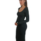 Ganni Dark Green Long Ribbed Dress with Long Sleeves. Size: XS