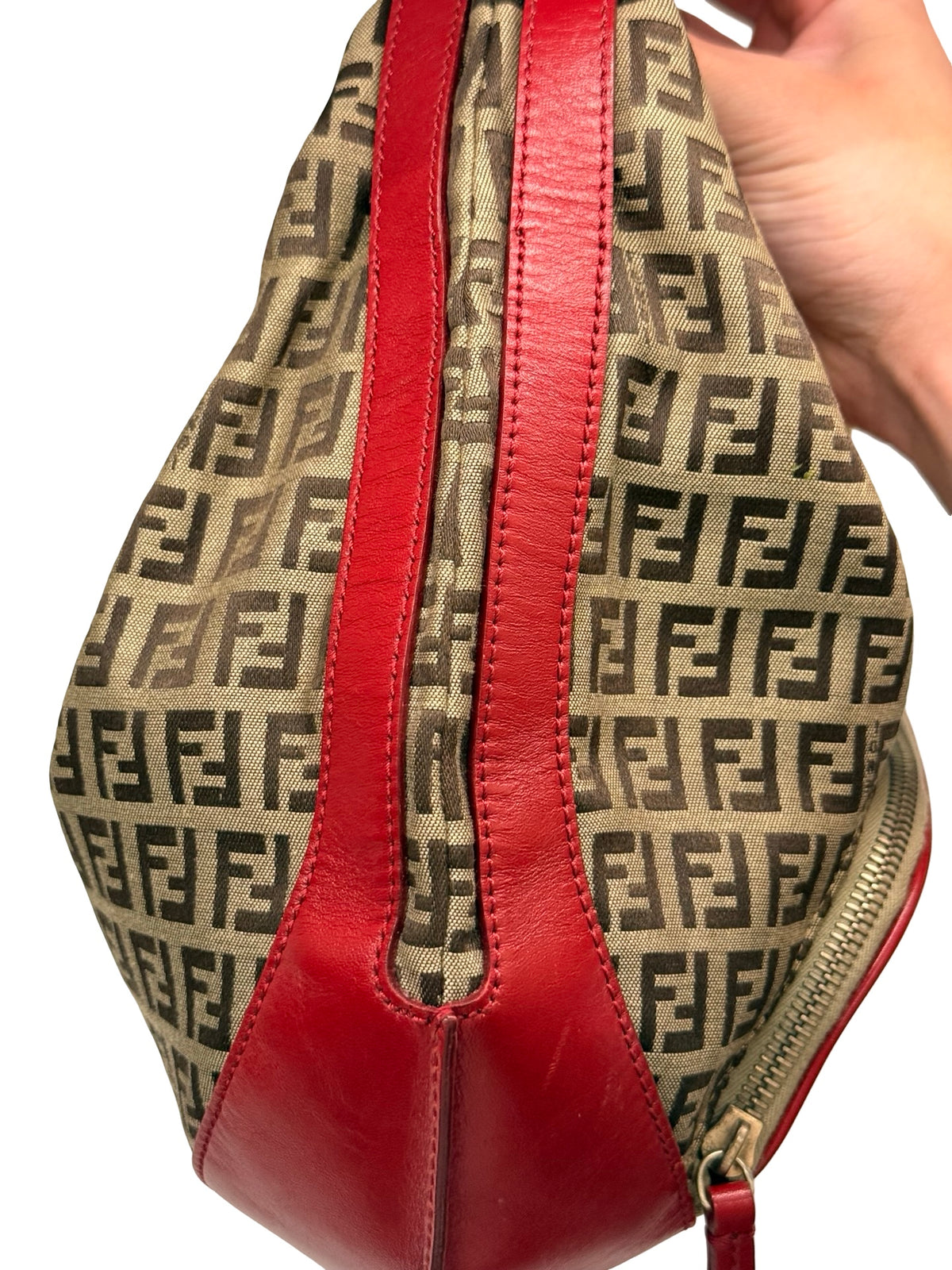 Fendi Brown/Red Zucca Hobo Chef Bag.