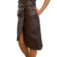 Ganni Brown Leather Midi Belted Skirt. Size: 34
