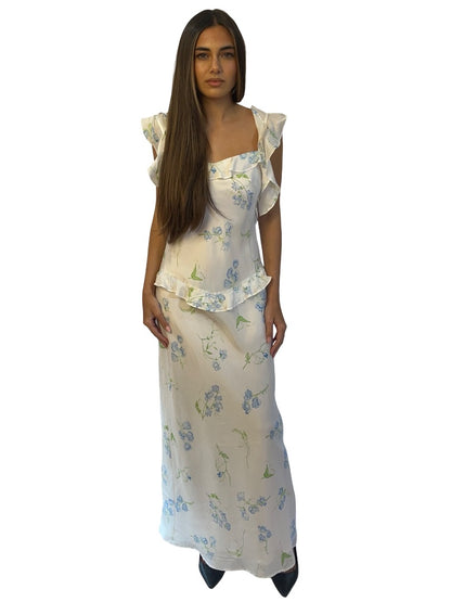 Maggie Marilyn White Silk Floral 'Slow Dancing' Dress. Size: 10