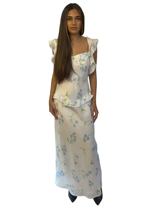 Maggie Marilyn White Silk Floral 'Slow Dancing' Dress. Size: 10