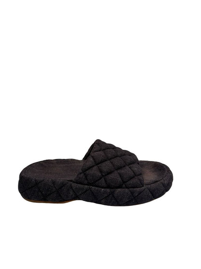 Bottega Veneta Navy Quilted Denim Slides. Size: 37