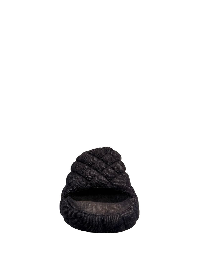 Bottega Veneta Navy Quilted Denim Slides. Size: 37