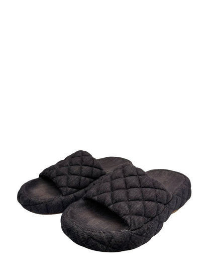 Bottega Veneta Navy Quilted Denim Slides. Size: 37