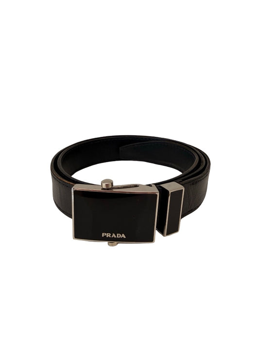 Prada Black Enamel Logo Thin Leather Belt. Size: 32