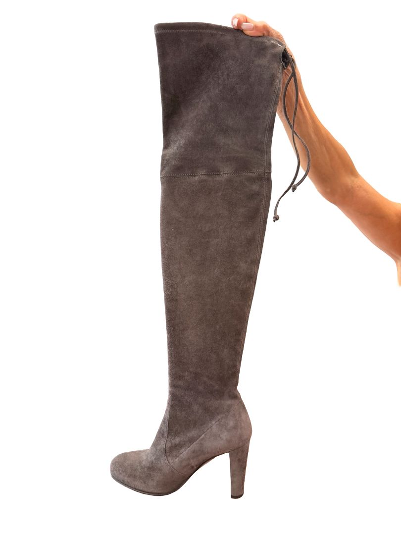 Stuart Weitzman Grey Suede Knee High 'Highland' Boots. Size: 36.5