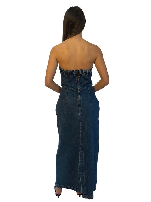 Raey Blue Denim Maxi Bandeau Dress. Size: 10