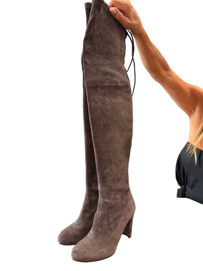 Stuart Weitzman Grey Suede Knee High 'Highland' Boots. Size: 36.5