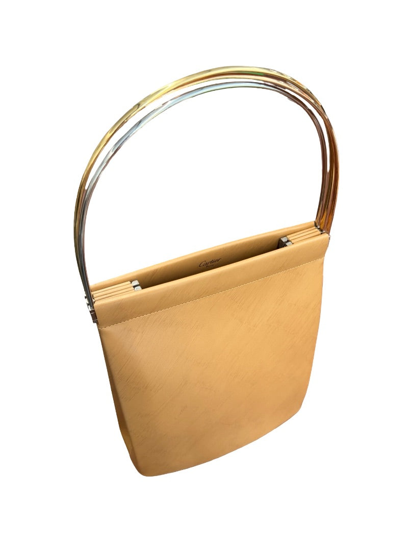 Cartier Camel Leather 'Trinity' Three Tone Handle Handbag.