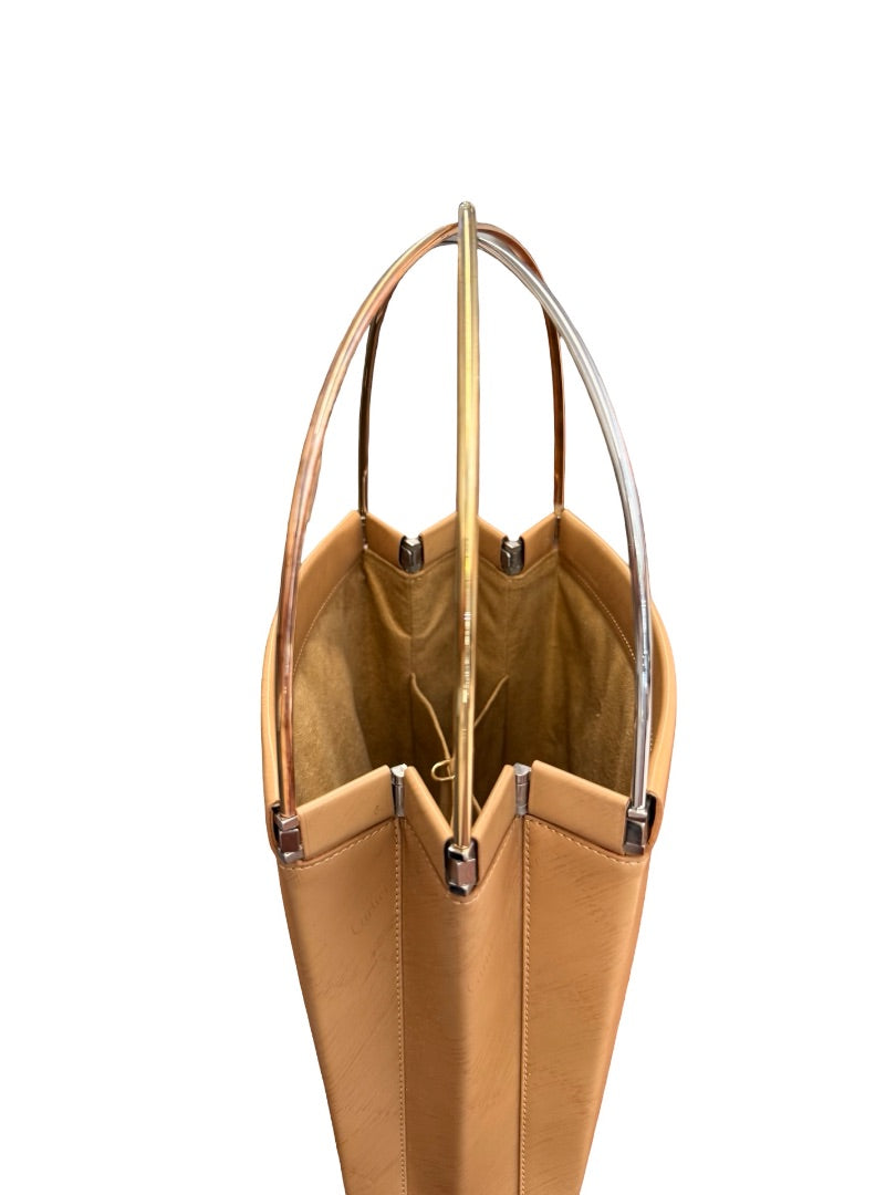 Cartier Camel Leather 'Trinity' Three Tone Handle Handbag.