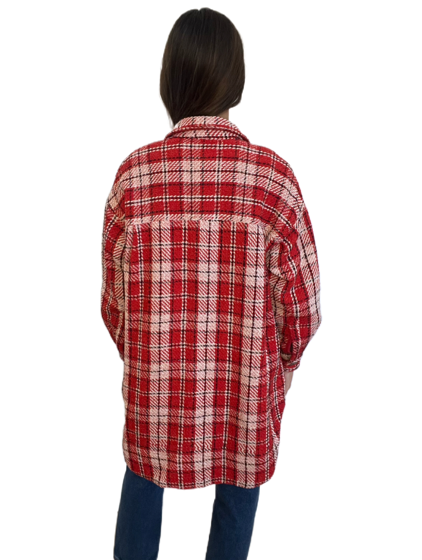Essential Antwerp Red Checkered Tweed Oversized Over Coat. Size: XS