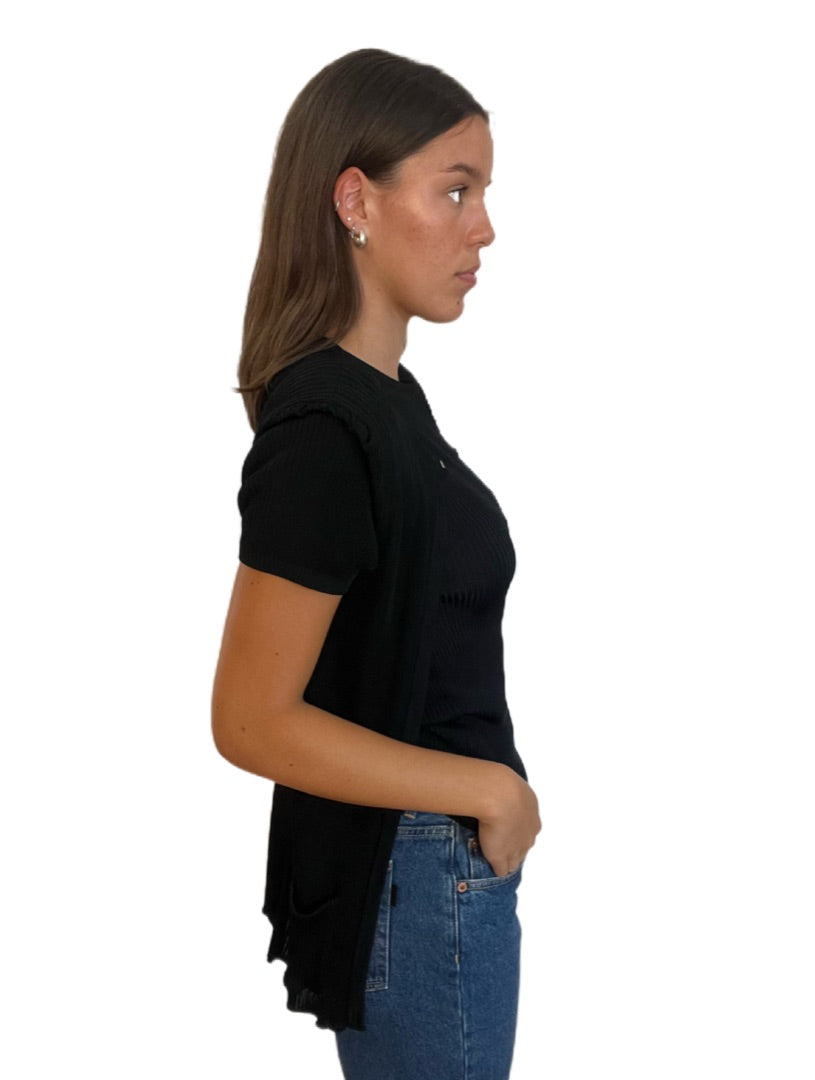 Chanel Black T-shirt & Matching Short Sleeve Cardigan. Size: 44