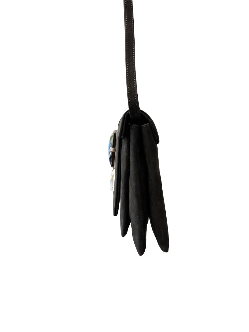 Giorgio Armani Black Suede Embellished Handbag.