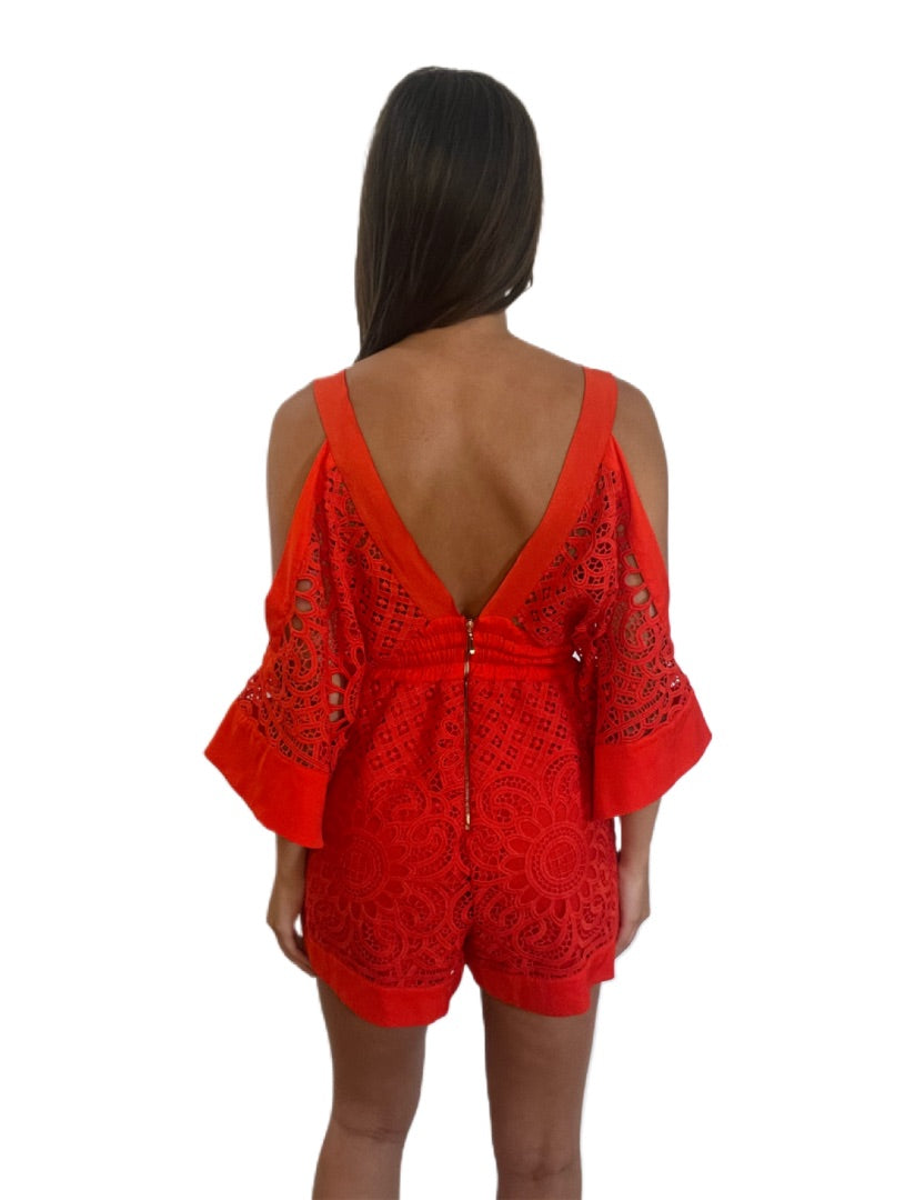 Alice McCall Red Lace Shorts Playsuit. Size: 6