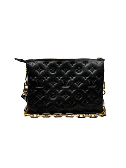 Louis Vuitton Black 'Coussin PM M21260' Crossbody Bag W Gold Shoulder Chain.