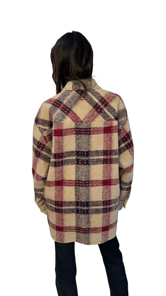 Isabel Etoile Marant Beige/Purple Wool Blend Plaid Shacket. Size: 42