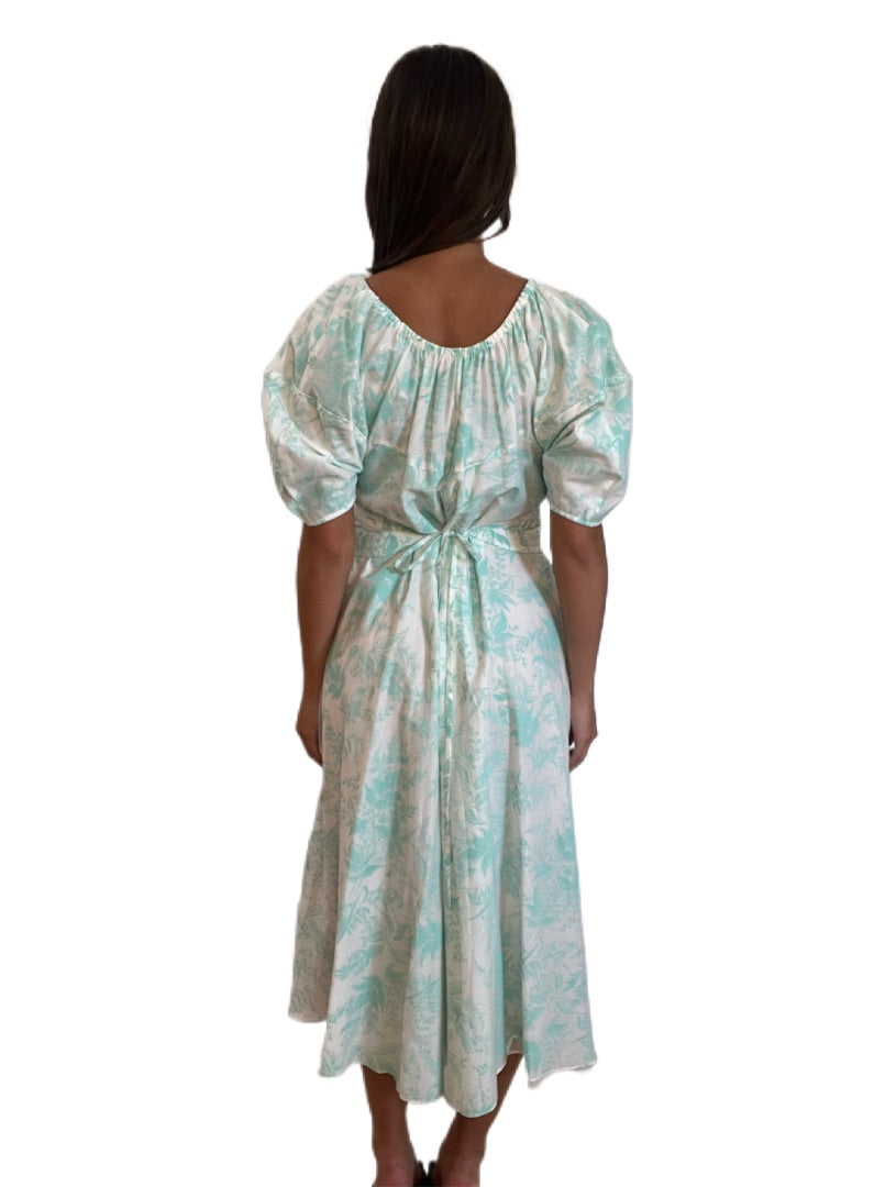 Scanlan Theodore Mint & White Maxi Leaf Print Dress w Matching Belt. Size: 8
