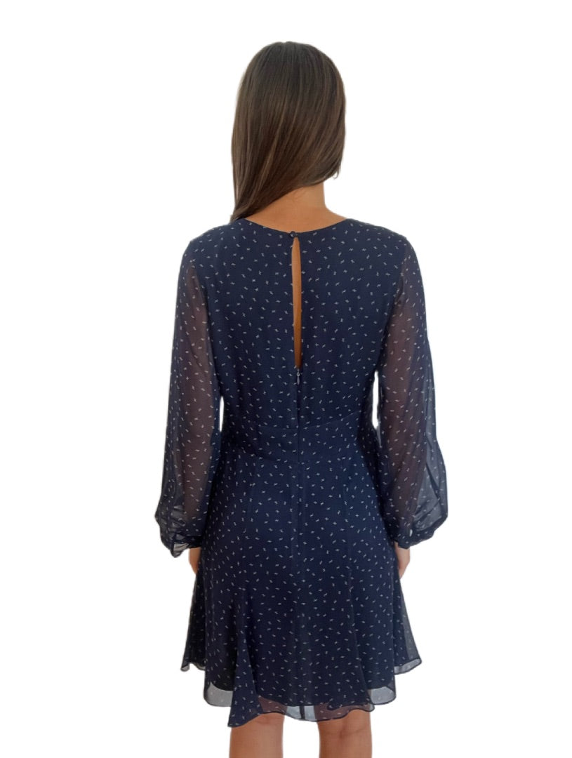 Ralph Lauren Navy Dot Long Sleeve Midi Dress. Size: 8