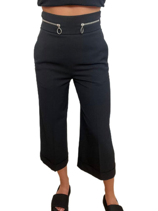 Proenza Schouler Black Cropped Suit Pants w Silver Hardware. Size: 0