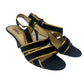 Saint Laurent Black & Gold Heeled Suede Sandals. Size: 39