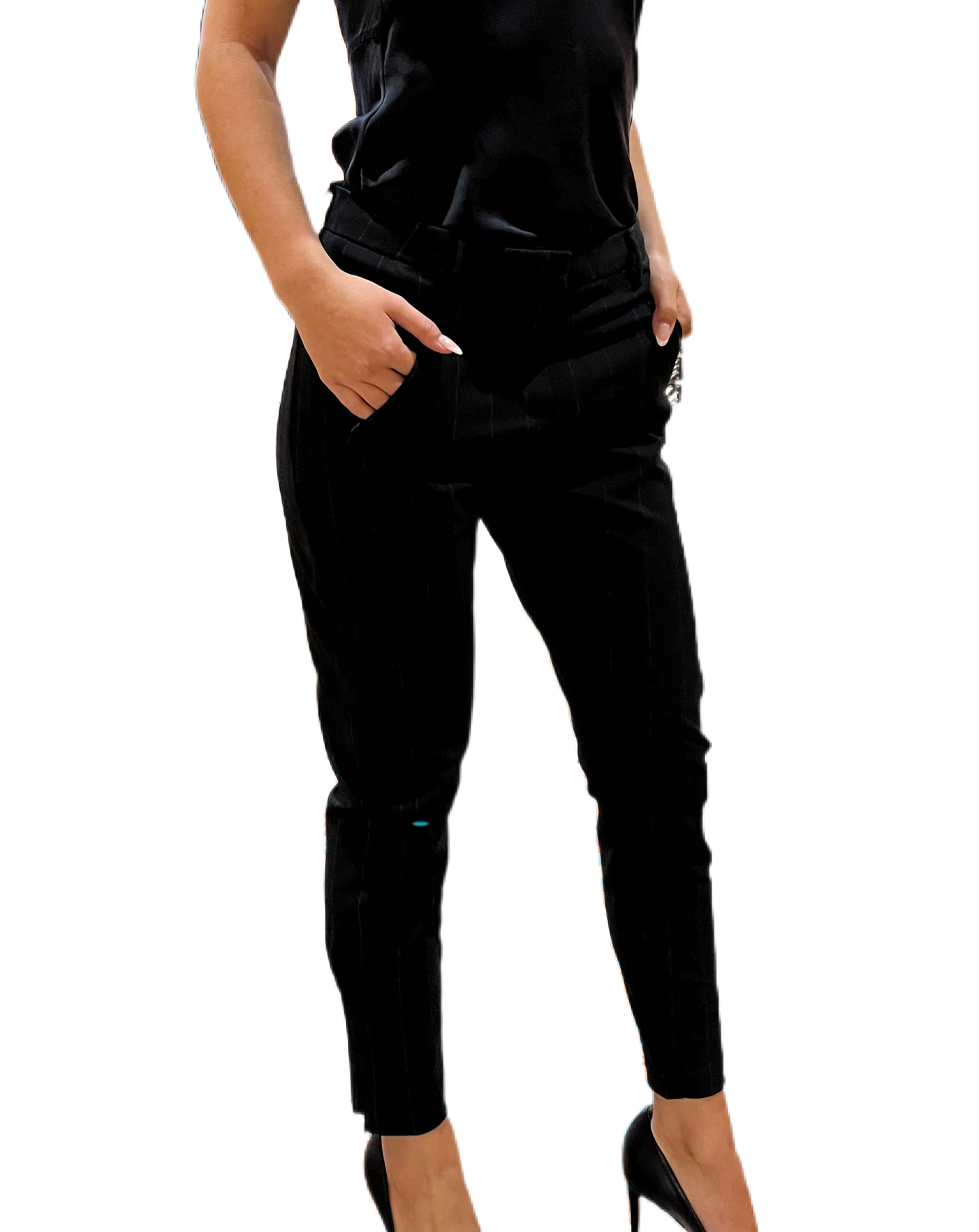 Five Units Black Pinstripe Pants. Size: 27