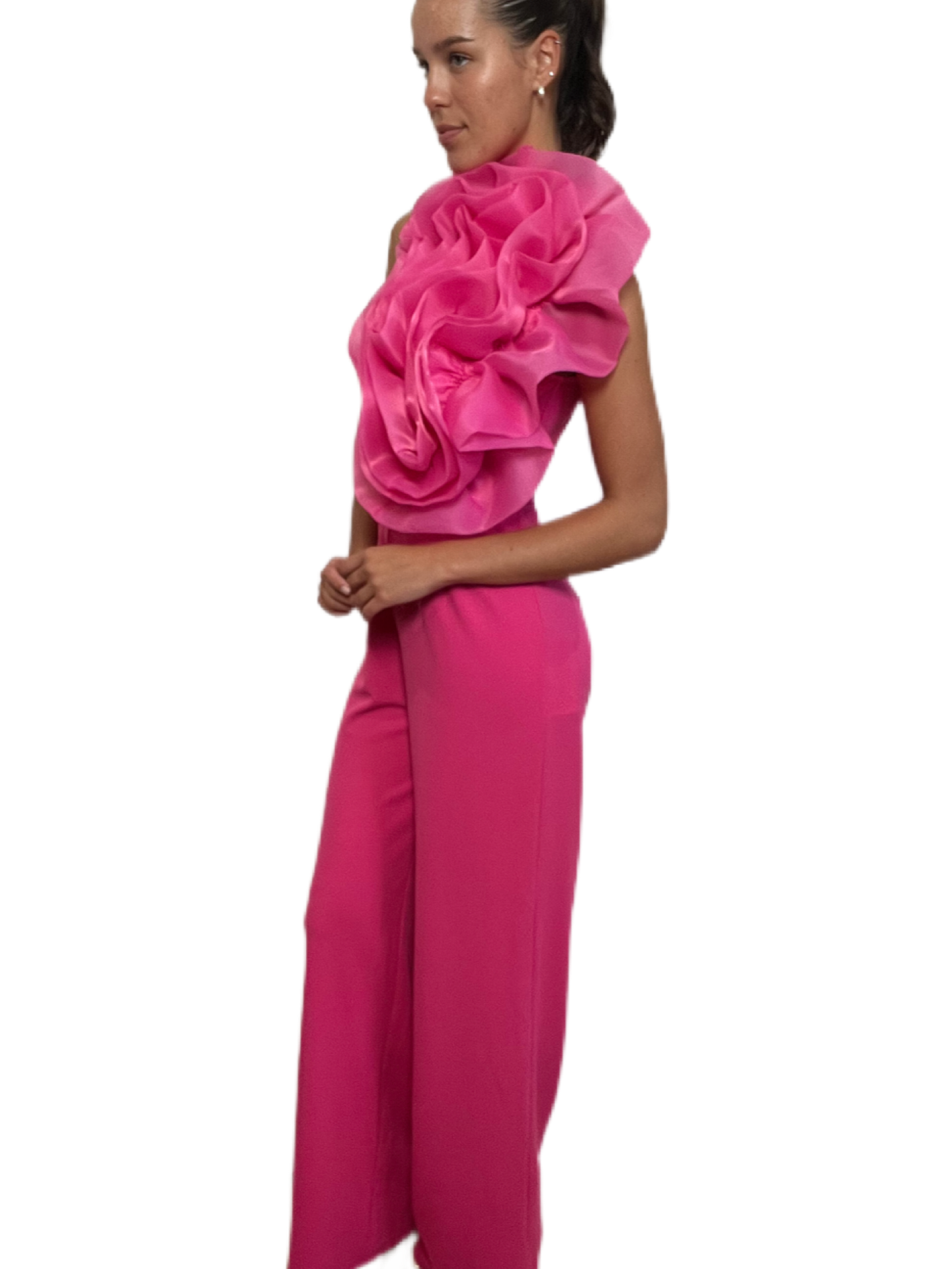 Forever Unique Pink Jumpsuit w Flower Detail. Size: 38