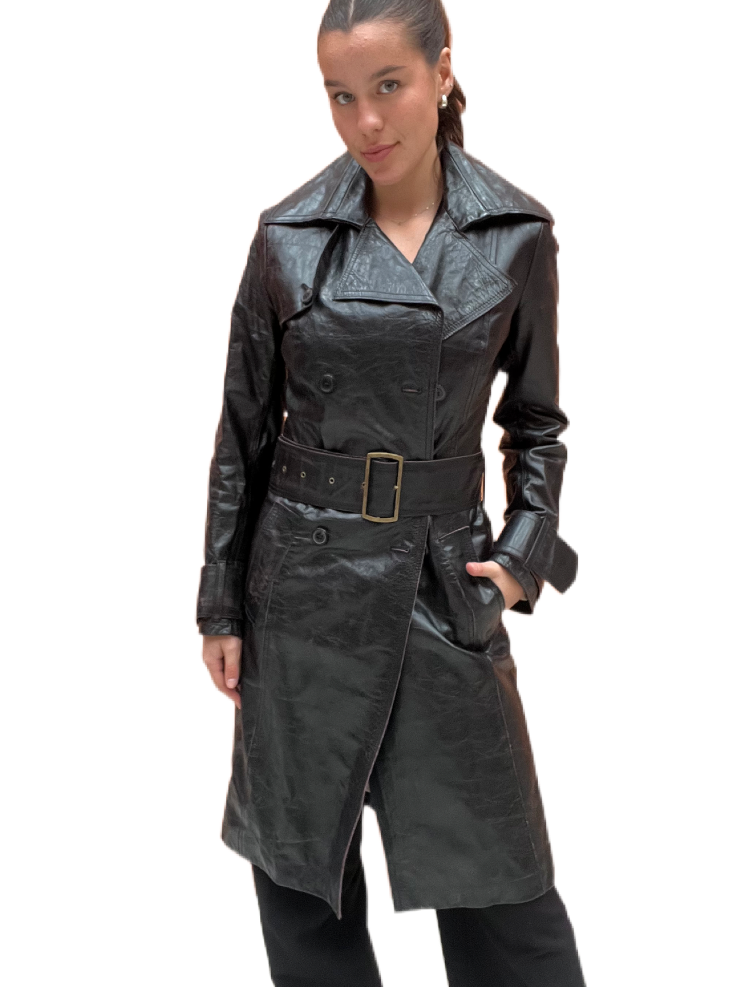 Patrizia Pepe Brown Leather Trench. Size: 44