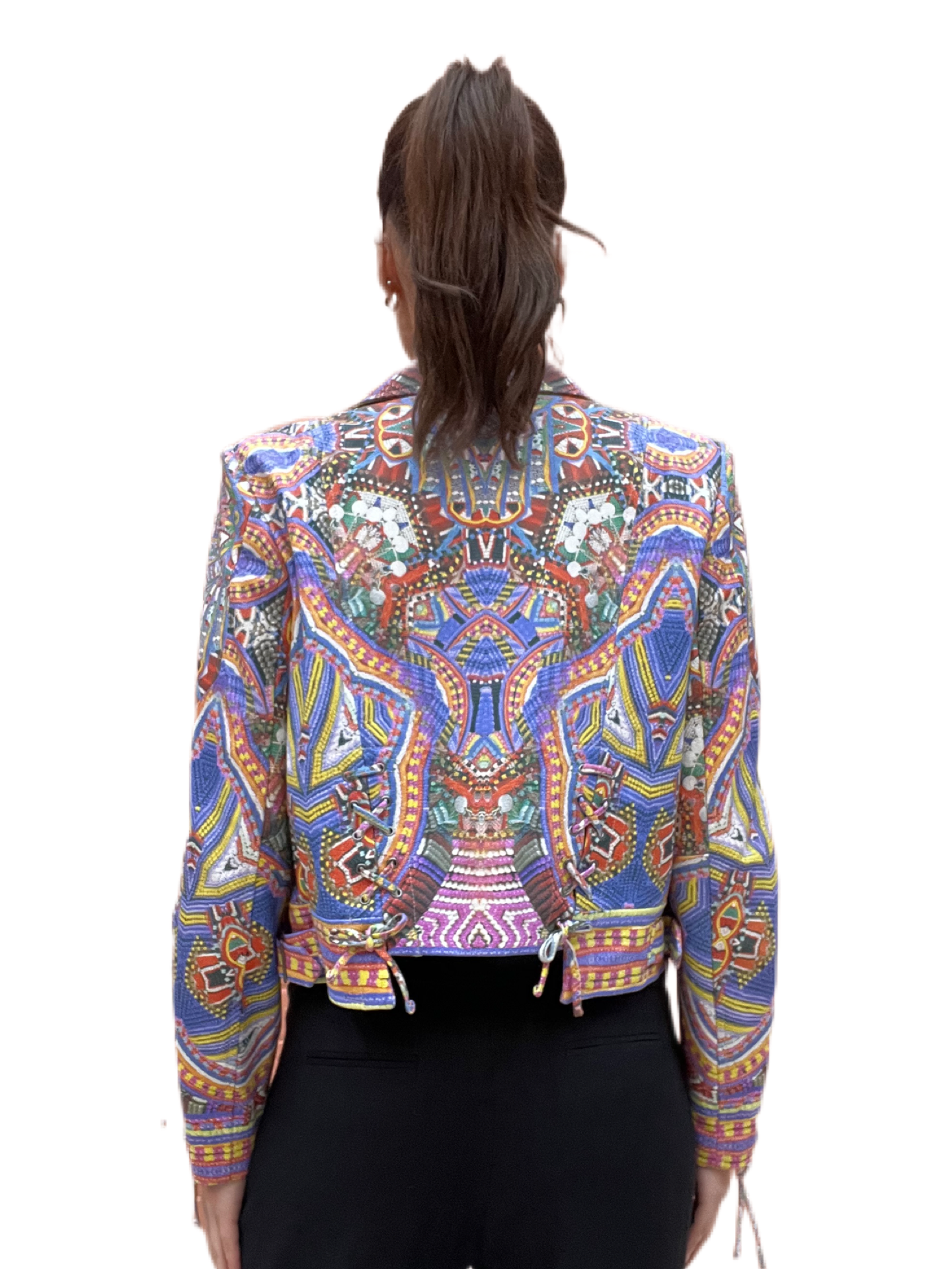 Camilla Multicolour Bead-Print Leather Jacket. Size: 12