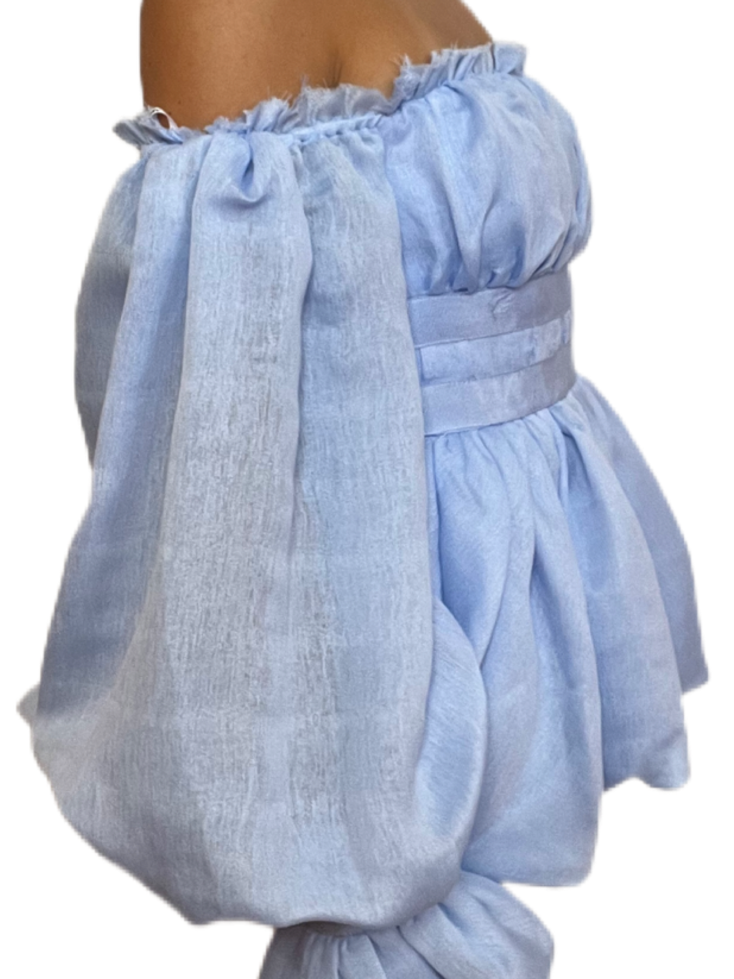 Aje Pale Blue Puff Sleeve Off-the-Shoulder Top. Size: 8