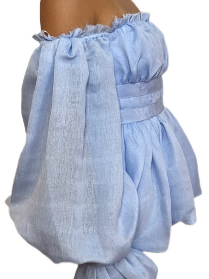 Aje Pale Blue Puff Sleeve Off-the-Shoulder Top. Size: 8