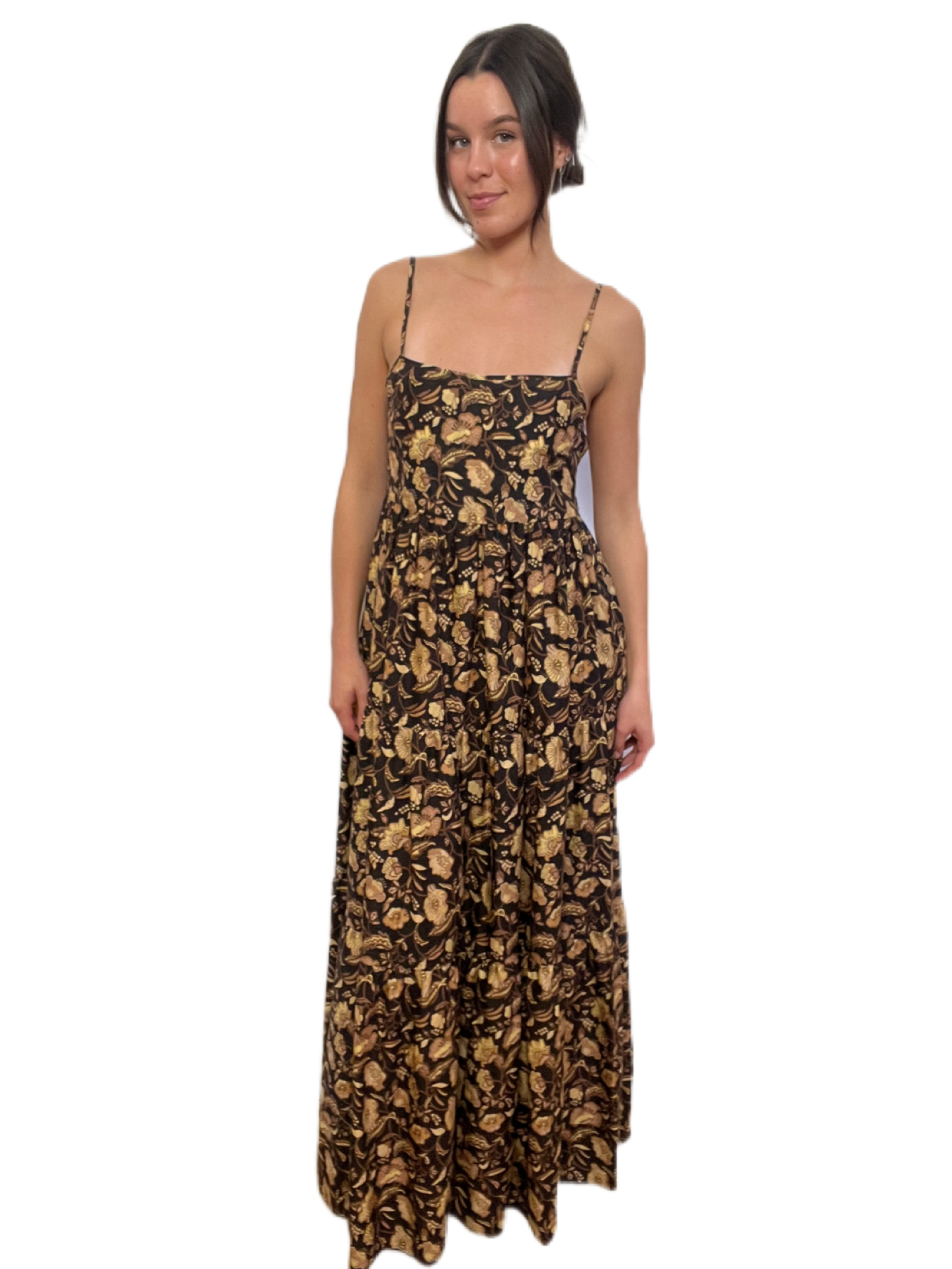 Matteau Brown Floral Low Back Dress. Size: 1