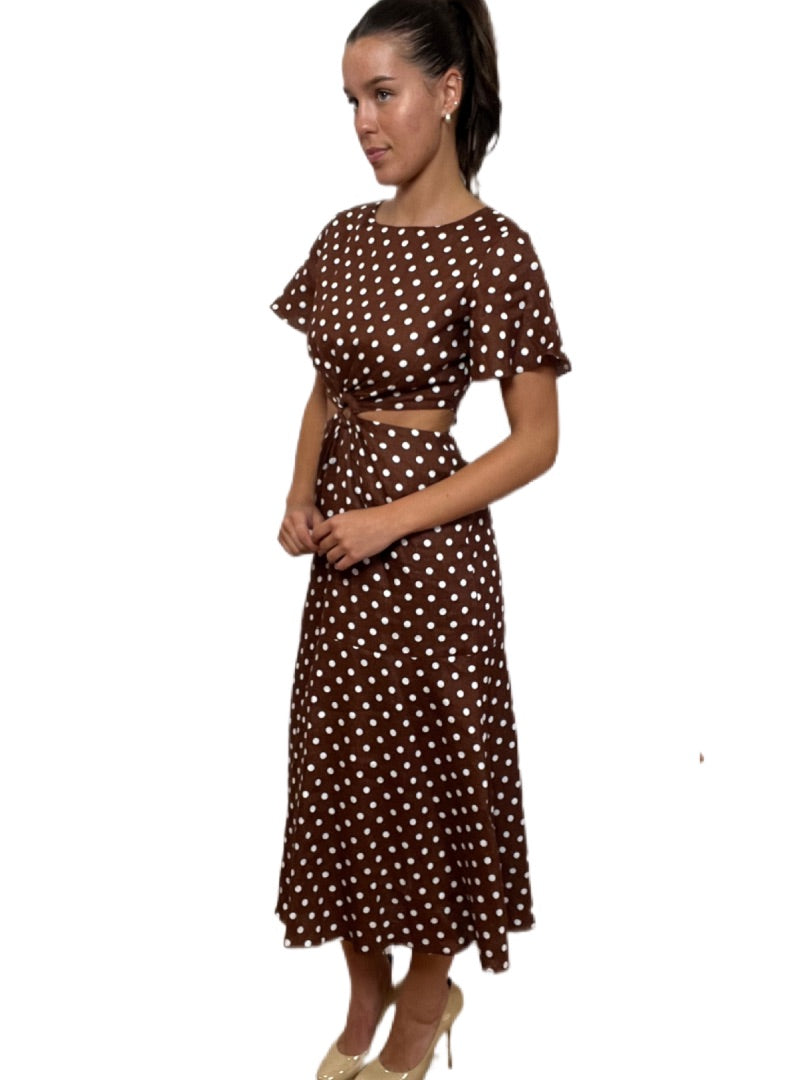 Jillian Boustred Brown & White Polka Dot Dress. Size: S