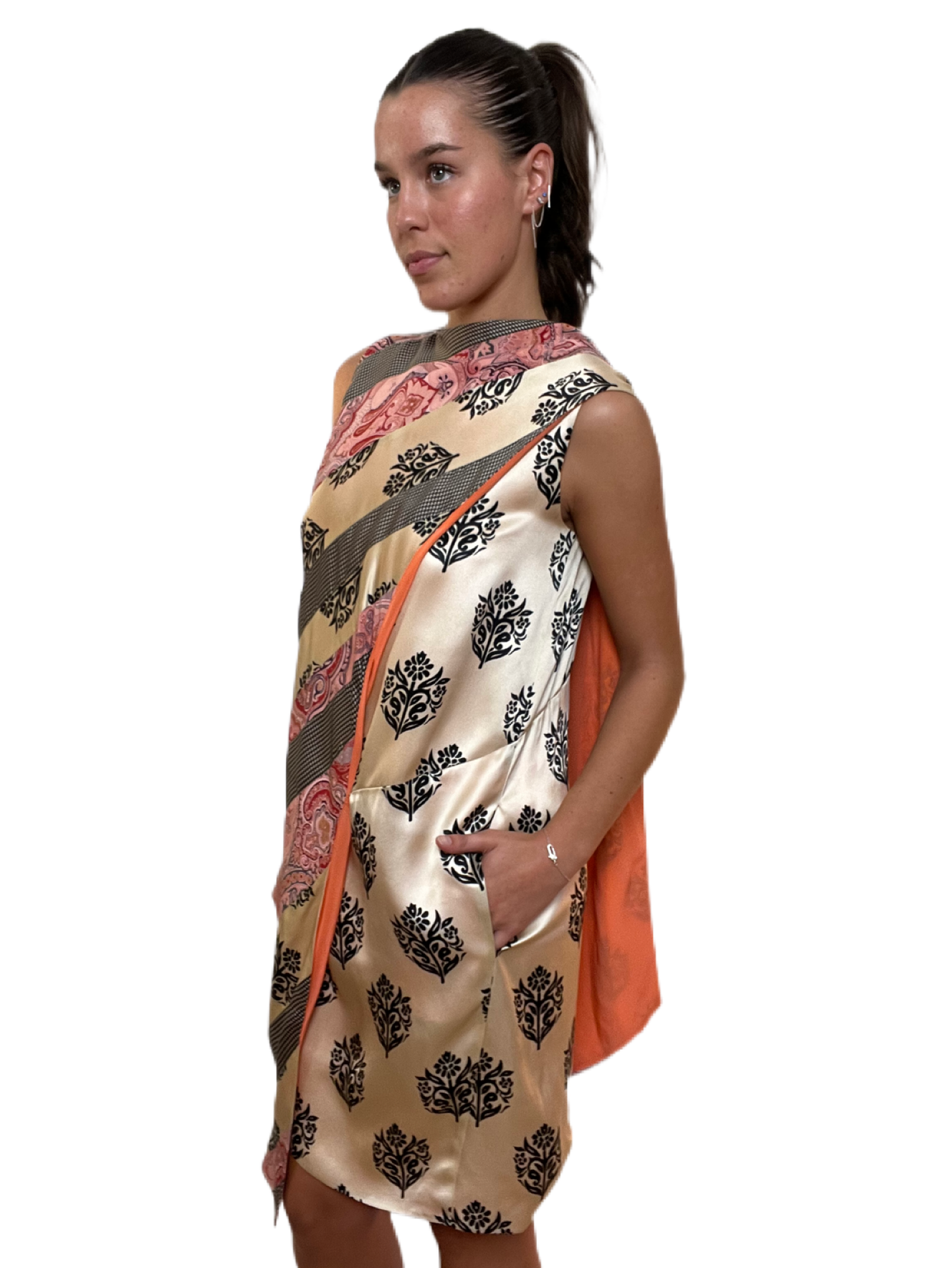 Celine Multicolour Silk Print Wrap Around Dress. With Tags. Size: 38
