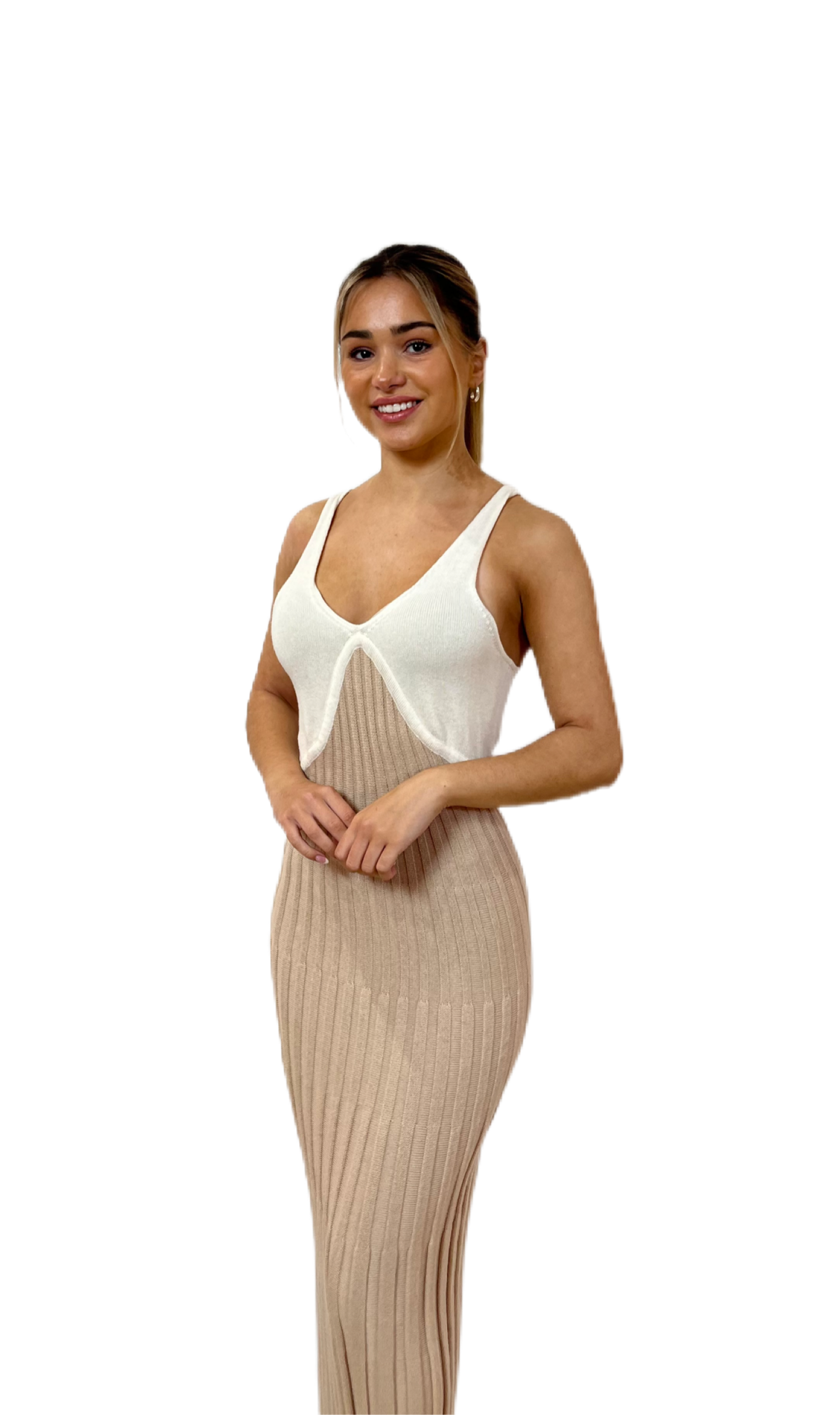 Andean Knit Beige & White Maxi Dress. Size: S/M