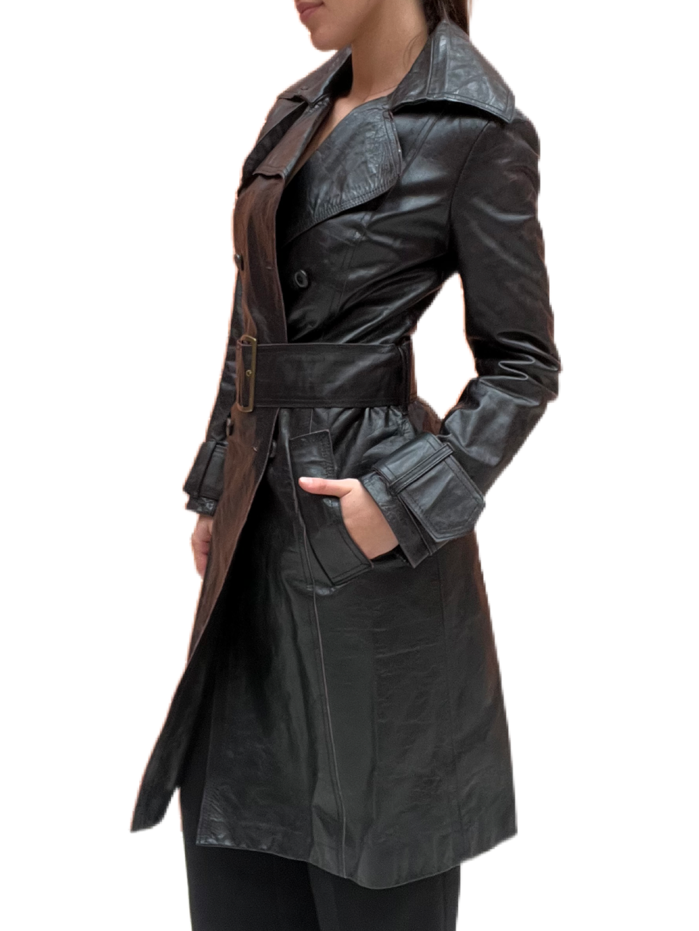 Patrizia Pepe Brown Leather Trench. Size: 44