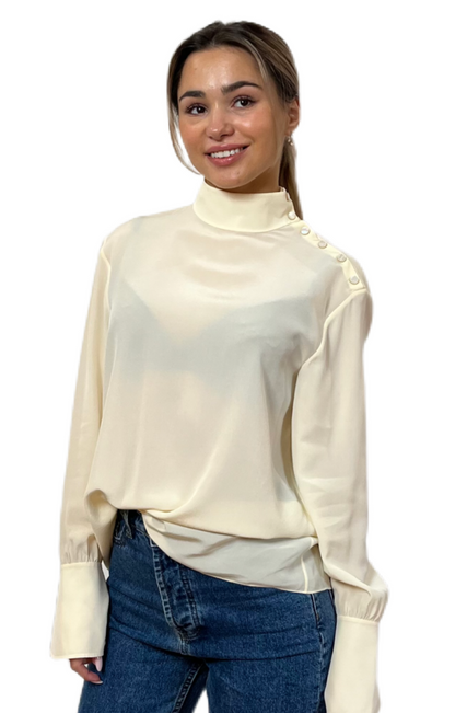 Chloe Buttercream Blouse with Shoulder Button Details. Size: 40
